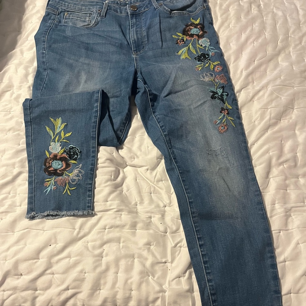 Seven7 Blue Skinny Jeans with Embroidered Details